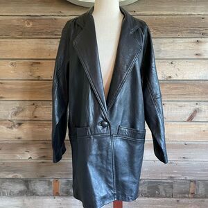 Ssatori Black Soft Leather Maxi Coat Size M EUC
